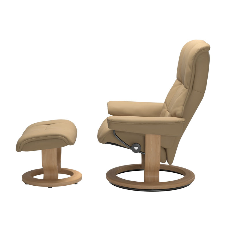 Medium Stressless Mayfair Recliner and Stool in Paloma Sand Leather