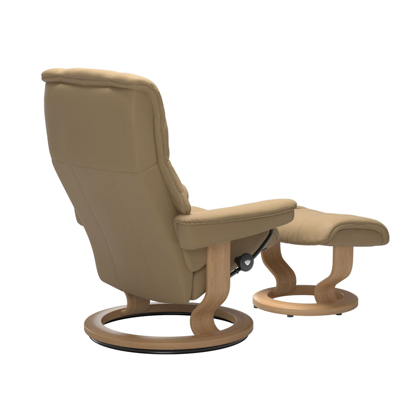 Medium Stressless Mayfair Recliner and Stool in Paloma Sand Leather